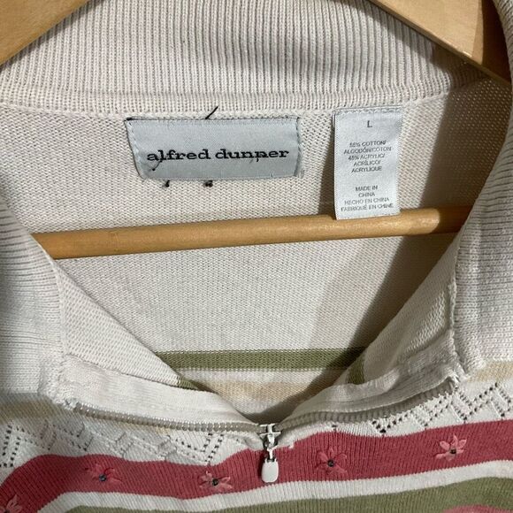 Alfred Dunner collared , v-neck half zip sweater striped size large - Picture 4 of 11